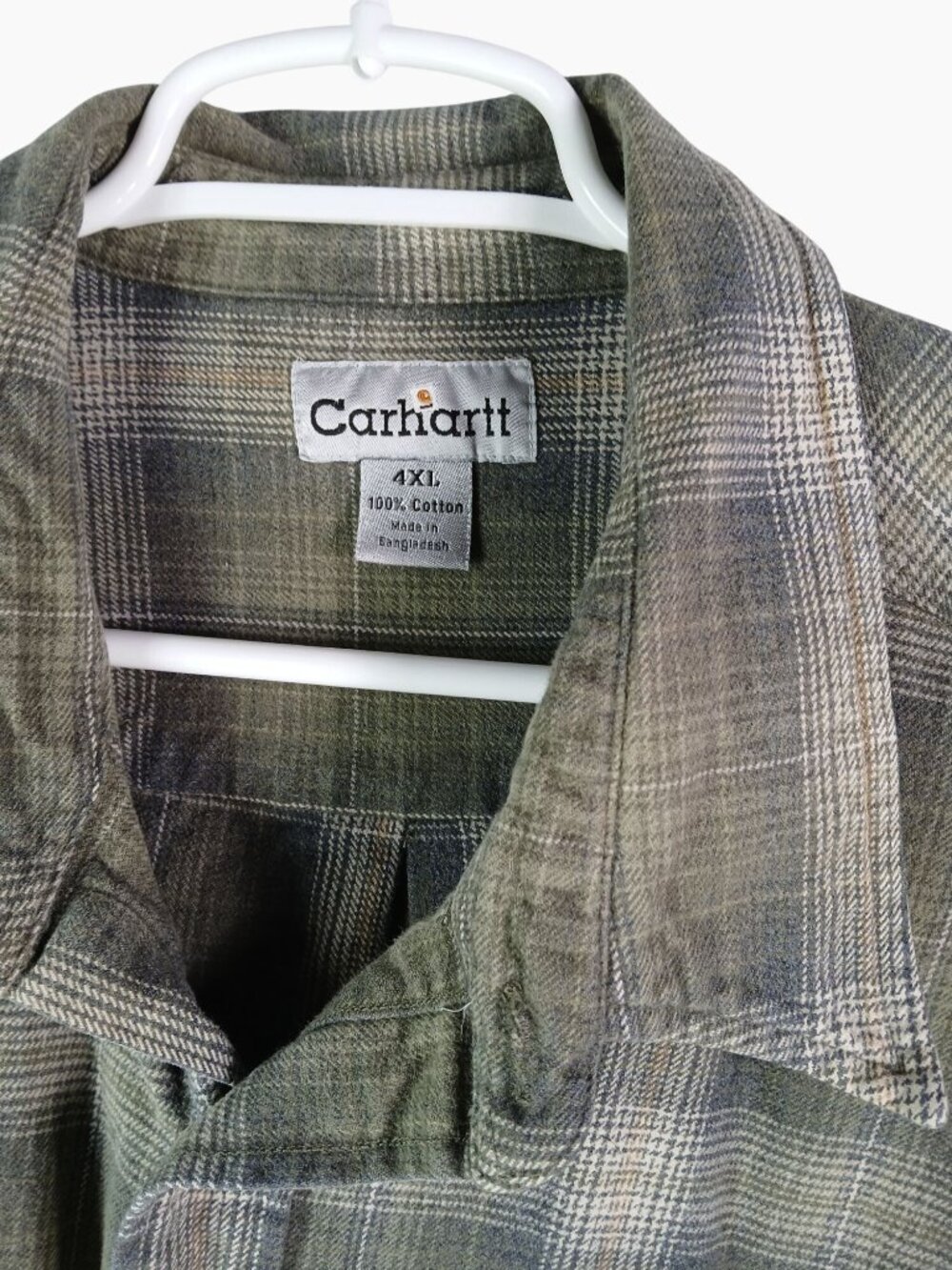 Carhartt Mens Plaid Button Up Flannel Shirt 4XL Long Sleeve 100% Cotton Green - Picture 3 of 11